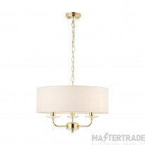 Endon Nixon 3 Light Ceiling In Brass With Crystal And Vintage White Faux Silk Shade