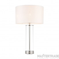 Endon Lessina Touch Table Lamp In Glass And Bright Nickel With Vintage White Faux Silk Shade