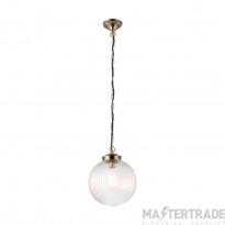 Endon Brydon 1 Light Ceiling Pendant In Clear Ribbed Glass And Antique Brass Diameter: 250mm
