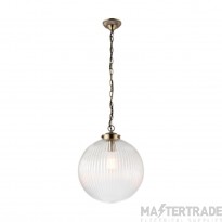 Endon Brydon 1 Light Ceiling Pendant In Ribbed Glass And Antique Brass Large- Diameter: 350mm