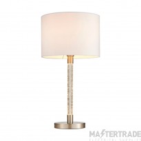 Endon Andromeda One Light Table Lamp In Satin Chrome with Bubbles And White Cotton Mix Shade
