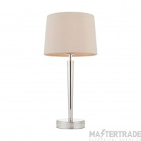 Endon Syon One Light USB Table Lamp In Bright Nickel With Faux Silk Shade