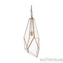 Endon Avery One Light Ceiling Pendant In Antique Brass And Clear Glass