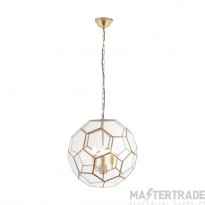 Endon Miele Three Light Ceiling Pendant In Antique Brass And Clear Glass