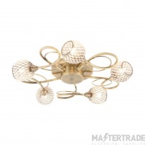Endon Aherne Five Light Semi Flush Ceiling In Antique Brass Plate With Clear Bead Shades