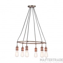 Endon Hal 6 Light Ceiling Pendant In Aged Pewter And Copper Plate