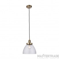 Endon Hansen 1 Light Ceiling Pendant In Antique Brass Plate And Clear Glass