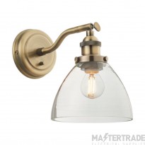 Endon Hansen 1 Light Wall In Antique Brass Plate And Clear Glass