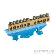 Hager Terminal Neutral c/w Support 11 Connections 73mm Blue
