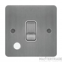 Hager Sollysta Control Switch 1 Gang DP c/w Flex Outlet White Insert 20A Brushed Steel