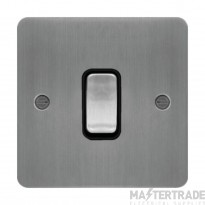 Hager Sollysta Plate Switch 1 Gang 2 Way c/w Black Insert 10AX Brushed Steel