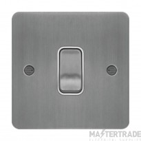 Hager Sollysta Plate Switch 1 Gang Intermediate c/w White Insert 20A Brushed Steel