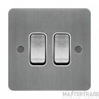 Hager Sollysta Plate Switch 2 Gang Way c/w White Insert 10AX Brushed Steel