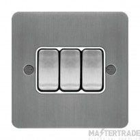 Hager Sollysta Plate Switch 3 Gang 2 Way c/w White Insert 10AX Brushed Steel
