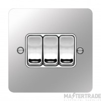 Hager Sollysta Plate Switch 3 Gang 2 Way c/w White Insert 10AX Polished Steel