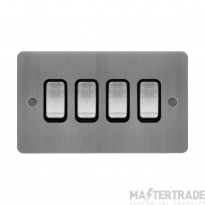 Hager Sollysta Plate Switch 4 Gang 2 Way c/w Black Insert 10AX Brushed Steel