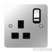 Hager Sollysta Socket 1 Gang DP Switched c/w Black Insert 13A Polished Steel