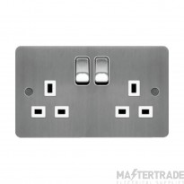Hager Sollysta Socket 2 Gang DP Switched Dual Earth c/w White Insert 13A Brushed Steel