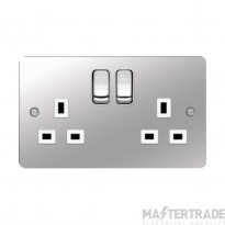 Hager Sollysta Socket 2 Gang DP Switched Dual Earth c/w White Insert 13A Polished Steel