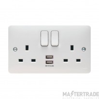 Hager Sollysta 2 Gang 13A DP Switched Socket Outlet White c/w 2x2.4A USBs
