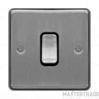 Hager Sollysta Control Switch 1 Gang DP c/w Black Insert 20A Brushed Steel