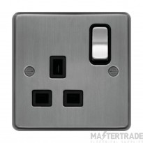 Hager Sollysta Socket 1 Gang DP Switched c/w Black Insert 13A Brushed Steel