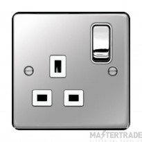 Hager Sollysta Socket 1 Gang DP Switched c/w White Insert 13A Polished Steel