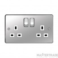Hager Sollysta Socket 2 Gang DP Switched Dual Earth c/w White Insert 13A Polished Steel