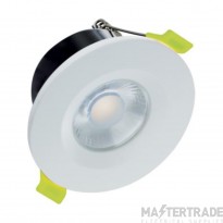 Integral Downlight Fire Rated LED 4000K Dimmable IP65 38Deg Beam Angle c/w Clear Diffuser 6W 600lm 68mm Matt White