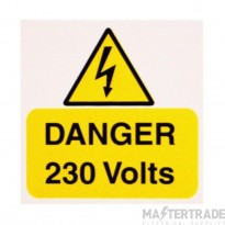 Industrial Signs Label Warning Danger 230V Rigid S/ A PVC Pack=5 75x75mm Yellow/Black on White