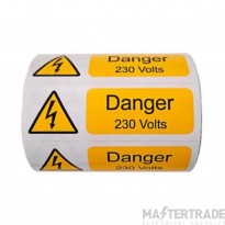 Industrial Signs Label Warning Danger 230V S/A Vinyl Pack=250 75x25mm Yellow/Black on White