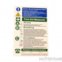 Industrial Signs Label Warning Electric Shock/First Aid Notice Rigid S/A PVC Pack=1 280x420mm 4 Colour on White