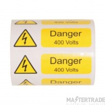 Industrial Signs Label Warning Danger 400V S/A Vinyl Pack=250 75x25mm Yellow/Black on White