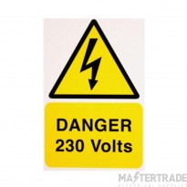 Industrial Signs Label Warning Danger 230V Rigid S/A PVC Pack=1 150x225mm Yellow/Black on White