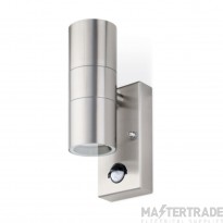 JCC Twin GU10 Stainless Steel Up/Down wall light with PIR 7W LED Max, IP44