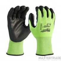 Milwaukee Gloves Hi-Vis Cut Resistant Level 3/C Dipped M Size 8 Black
