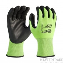 Milwaukee Gloves Hi-Vis Cut Resistant Level 3/C Dipped XL Size 10 Black