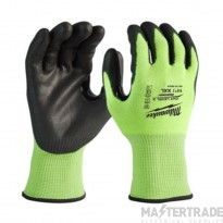 Milwaukee Gloves Hi-Vis Cut Resistant Level 3/C Dipped XXL Size 11 Black