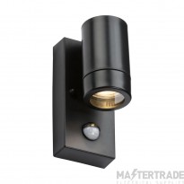 Knightsbridge Eamon GU10 Single Wall Light IP54 Black c/w PIR Sensor