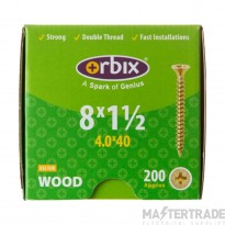 40x40mm Countersunk Twin Thread Wood Screw Pack=200