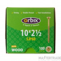 50x60mm Countersunk Twin Thread Wood Screw Pack=100