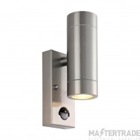 Saxby Palin GU10 Up/Down Wall Light IP65 Sensor Stainless Steel