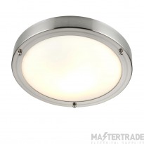 Saxby Portico Ceiling Light Flush E27 GLS IP44 Dimmable Frosted Glass Diffuser 40W 80x300mm Satin Nickel