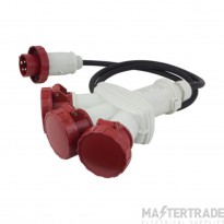 Scame 3P+E 16A 415V IP66 Industrial 3 Way Adaptor Red c/w Cable & Plug