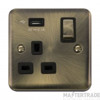 Click Deco Plus DPAB571UBK 13A 1 Gang Switched Socket Outlet With Single 2.1A USB Outlet Antique Brass