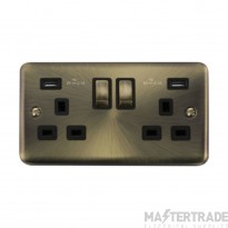 Click Deco Plus DPAB580BK 13A 2 Gang Switched Socket Outlet With Twin USB (Total 4.2A) Outlets Antique Brass