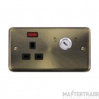Click Deco Plus DPAB655BK 13A 1 Gang DP Key Lockable Switched Socket With Neon (Double Plate) Antique Brass