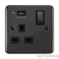 Click Deco Plus DPBN571UBK 13A 1 Gang Switched Socket Outlet With Single 2.1A USB Outlet Black Nickel