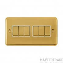 Click Deco Plus DPBR416WH 10AX 6 Gang 2 Way Plate Switch Polished Brass
