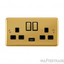 Click Deco Plus DPBR570BK 13A 2 Gang Switched Socket Outlet With Single 2.1A USB Outlet Polished Brass